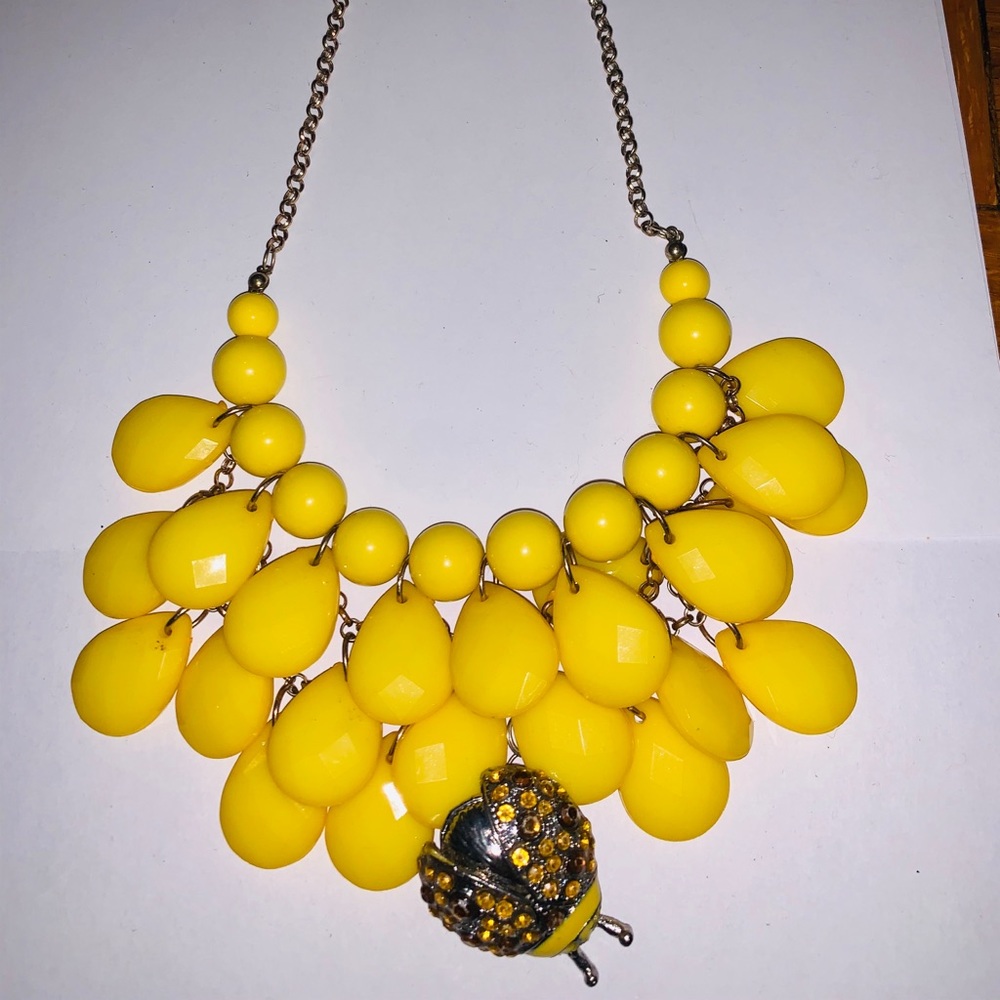 Yellow Statement Necklace with ladybug